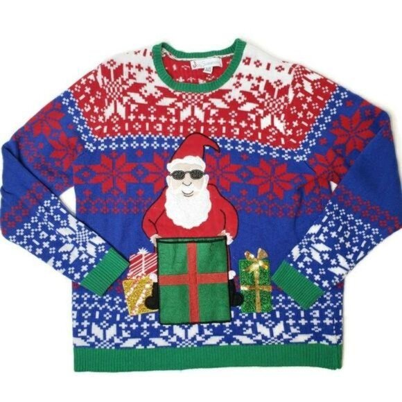Santa Claus Ugly Christmas Sweater XL By Jolly Sweaters with pocket for drink - Picture 3 of 6